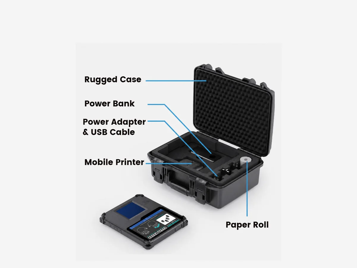 COMET-60H mobile enrolment kit with rugged case, printer and power accessories