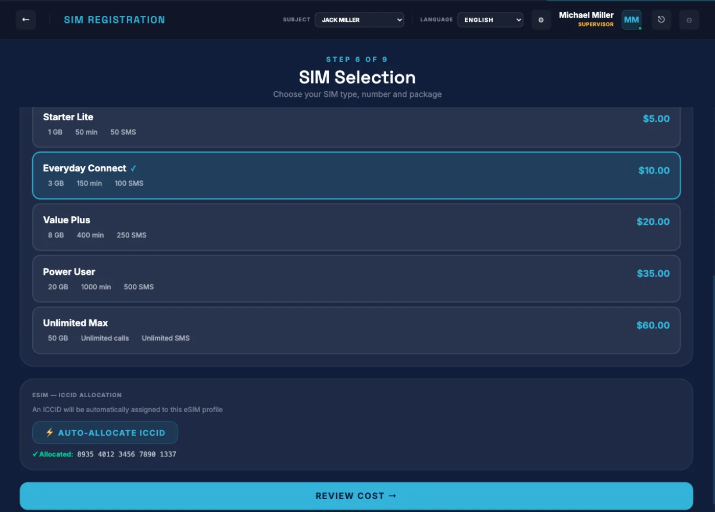 ICCID automatically allocated to the eSIM profile