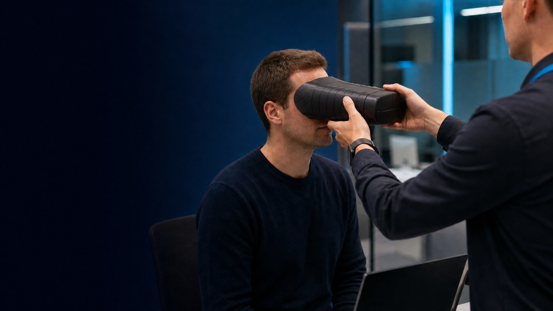 Operator enrolling a person with a dedicated binocular iris scanner