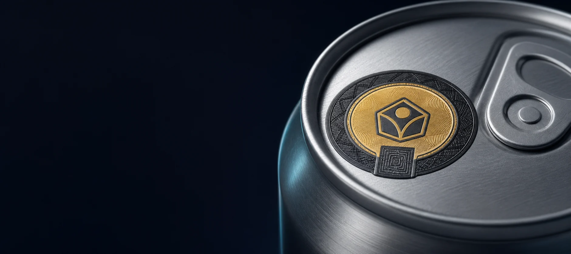 Close-up of a secure excise stamp applied to the lid of a beverage can